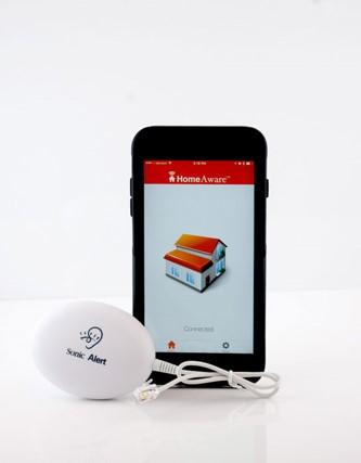 Sonic Alert HomeAware Smart Phone Transmitter HA360SPT Disc that pairs to a smartphone by Bluetooth.