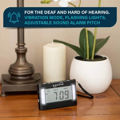 Serene Innovations Vibrating Travel Alarm Clock with Flashlight and Pillow Clip VA-2001 Alarm Clock 