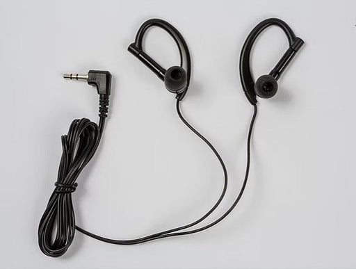 Black SuperEar Replacement Hook-Style Stereo Earbuds LC-EB  on a light grey background. 