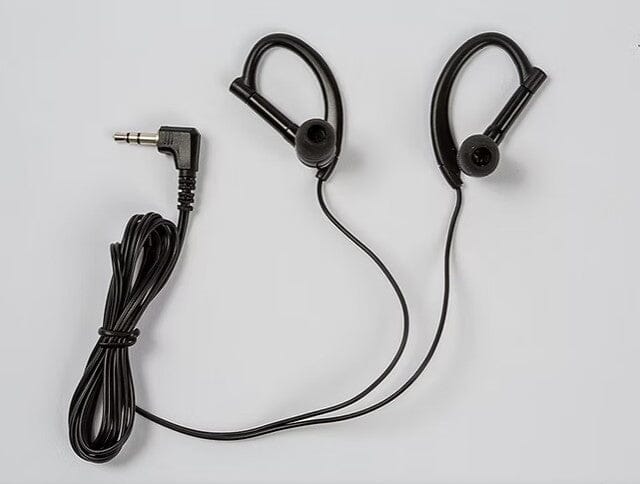 Black SuperEar Replacement Hook-Style Stereo Earbuds LC-EB  on a light grey background. 