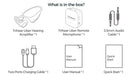 What is in the box of the TriHear Liber Open-Ear Assistive Listening Device on a white background 