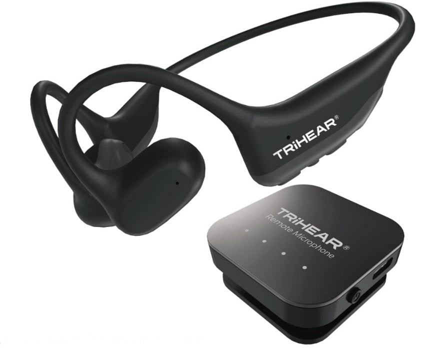 TriHear Liber Open-Ear Assistive Listening Device on a white background