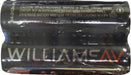 Two Williams AV batteries with warning labels on a black background
