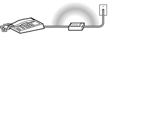 Krown Phone Strobe Flasher KM-PSF Installation Diagram.  Analog phone connects by a phone cord to the strobe flasher and then plugs into the wall phone jack. 