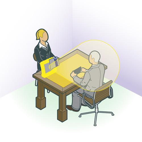 The William Sound Hearing Hotspot Counter Loop PLA 90 is set up on a table for two people on opposit sides to communicate in an open areas without shouting.  The hard of hearing person can use the t-coil program in thier hearing aids or cochlear implant to listen to spoken words directly. 